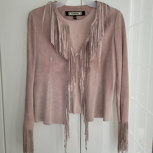 Bebe Blush Pink Suede Fringe Jacket Size S - Picture 1 of 7